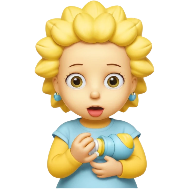 A 3D cartoon baby character fully yellow skin, styled like Maggie Simpson, with pacifier, big eyes, smooth shading, Memoji-style rendering, consistent with other yellow Simpsons characters. emoji