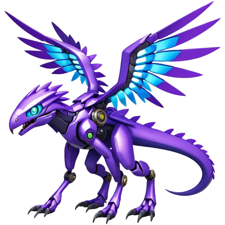 Shiny Futuristic Fakemon-Pokemon-Digimon-Spectrobes-Raptor-fusion, full body emoji