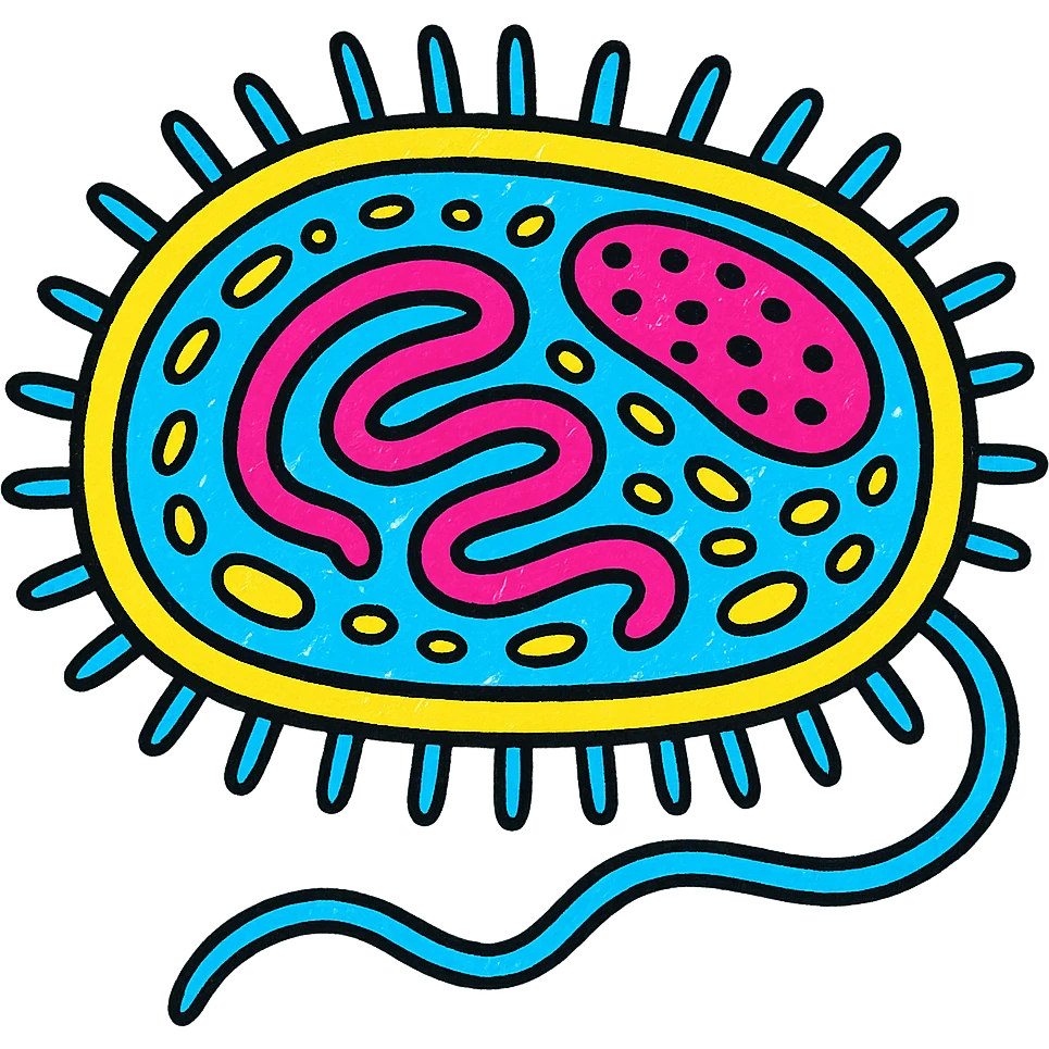 bacteria showing internal organelles with vibrant colors, bright and clear emoji
