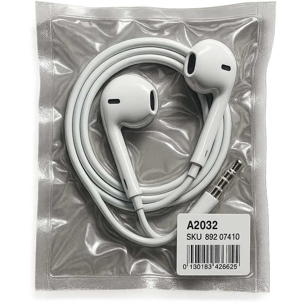 white EarPods arranged in a spiral, glossy emoji