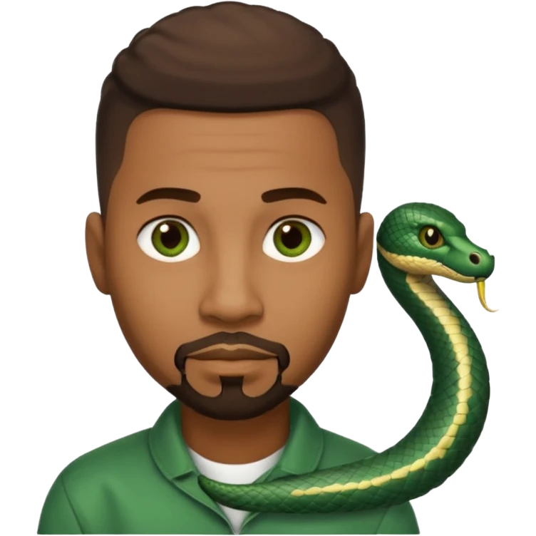 Homme couleur de peau noir, yeux marron avec un bouc que le menton, cheveux court avec dégradé sur le côté, avec un cobra à côté emoji