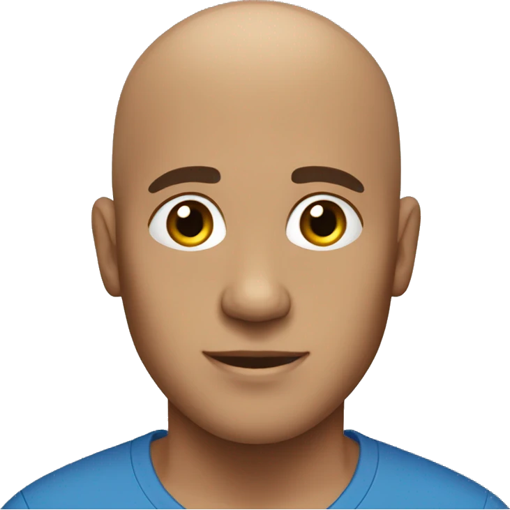dark brown bald young man in blue top emoji