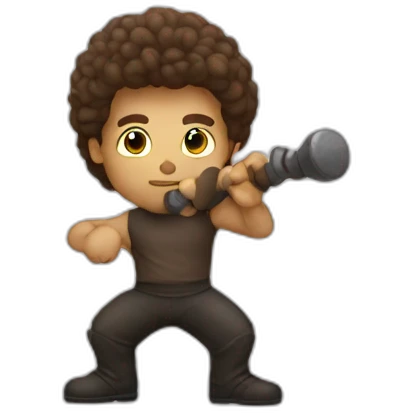 men with borwn hair taking a macebell emoji