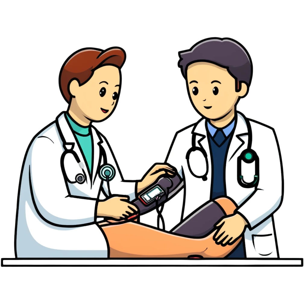 Doctor checking patient's blood pressure during annual medical check-up, healthcare screening emoji