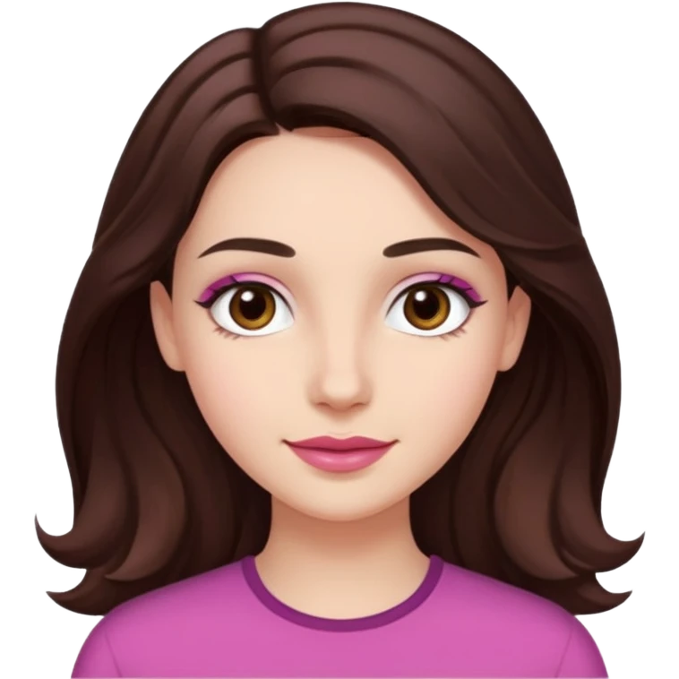 Tom de pele: clara com fundo rosado
Cabelos: longos, castanho escuro, levemente ondulados
Sobrancelhas: bem definidas e cheias
Olhos: castanhos claros (podem ser destacados com brilho)
Traços marcantes: lábios cheios e sorriso suave emoji