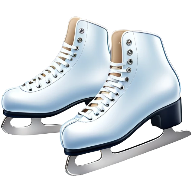 An icon showing The rink is surrounded by cheering spectators and soft arena lights, creating a beautiful, dynamic atmosphere. a pair of elegant figure skates placed on the smooth, sparkling ice of a grand ice arena. Transparent background highlights the grace and beauty of figure skating. emoji