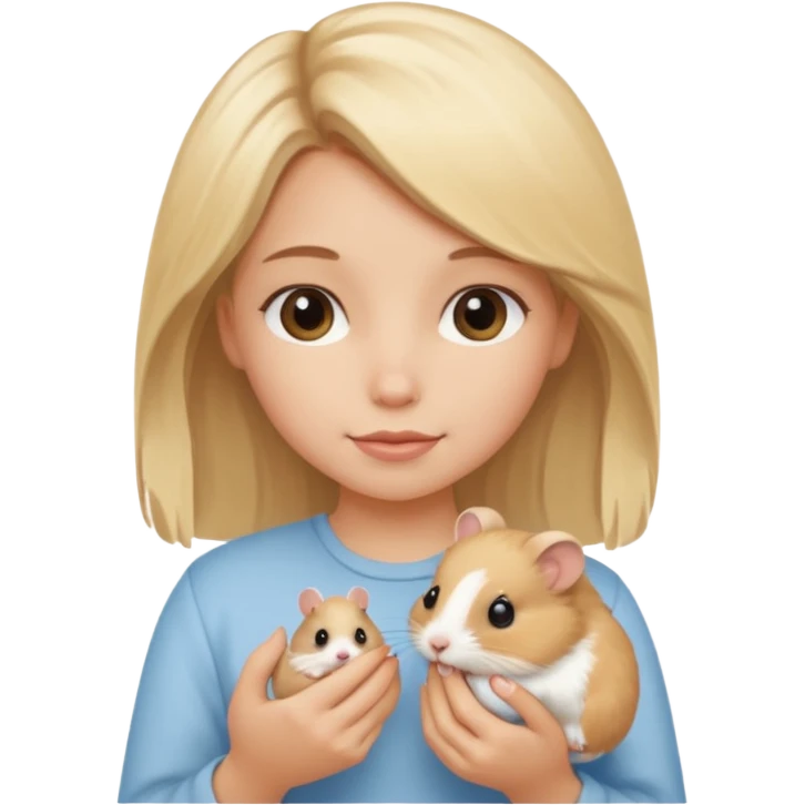 A pretty blond girl holding a hamster emoji