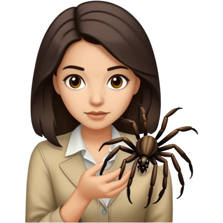 Attractive Mexican woman in her 20s with dark brown hair with a little blonde highlights, with a tarantula emoji