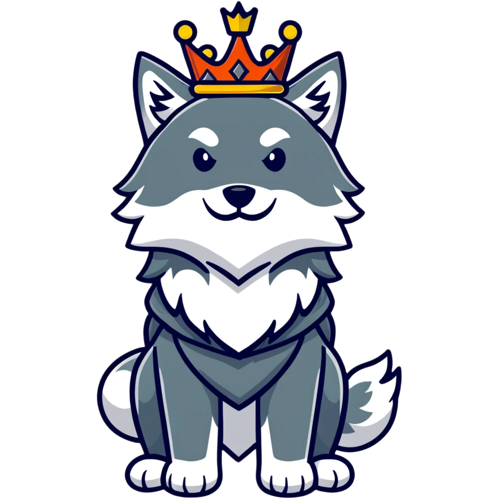 Noble wolf king with majestic mane and crown emoji