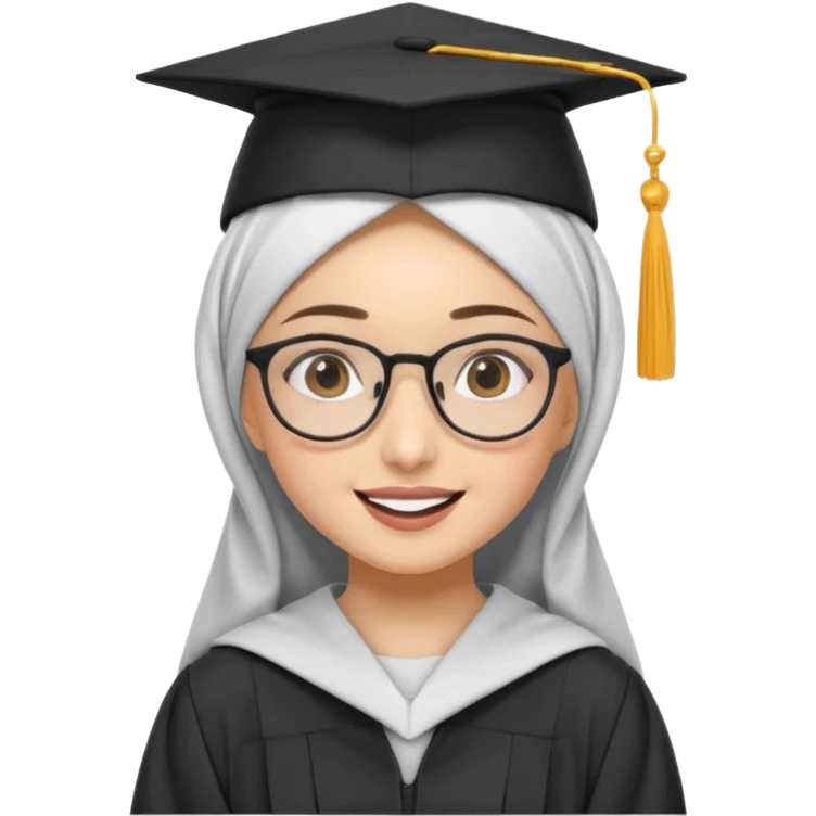 hijabi girl wearing glasses and a graduation cap, cheerful expression emoji