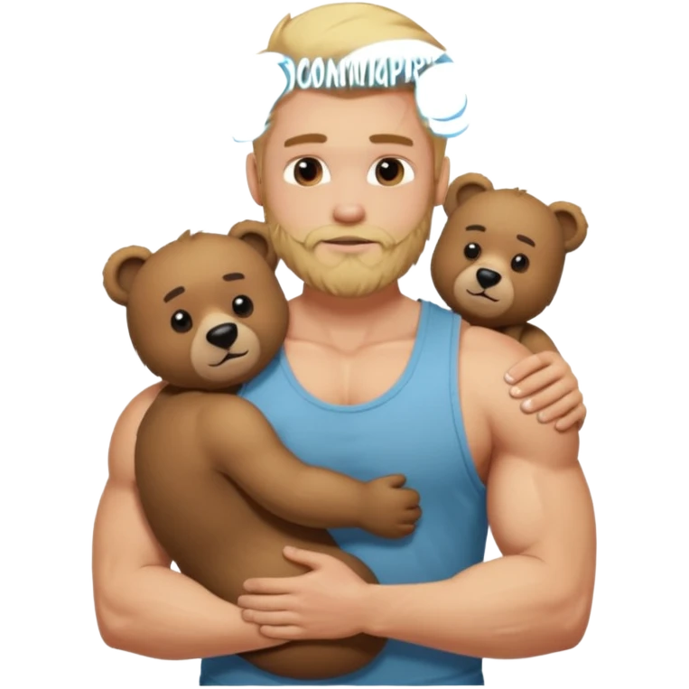Blonde guy with  faded size and long on top muscular hair with a beard in a tank top muscular hugging a bear emoji