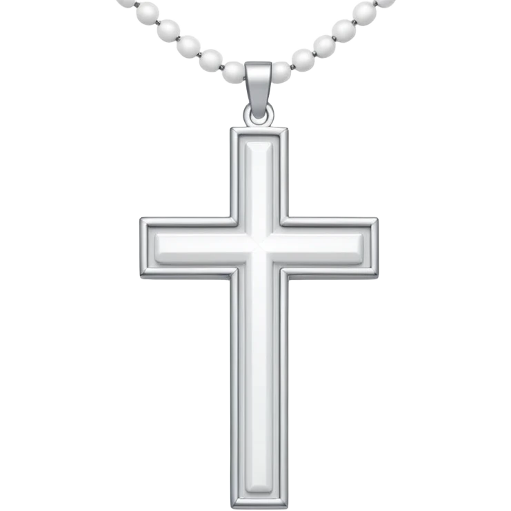 Elegant emoji icon of a white cross made of white beads, glossy surface, and white bead chain subtle shadows, pure white palette emoji
