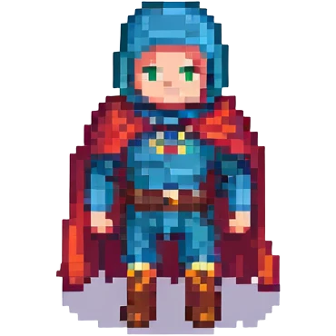 pixel art icon of a small hero figure with a cape, retro games style emoji