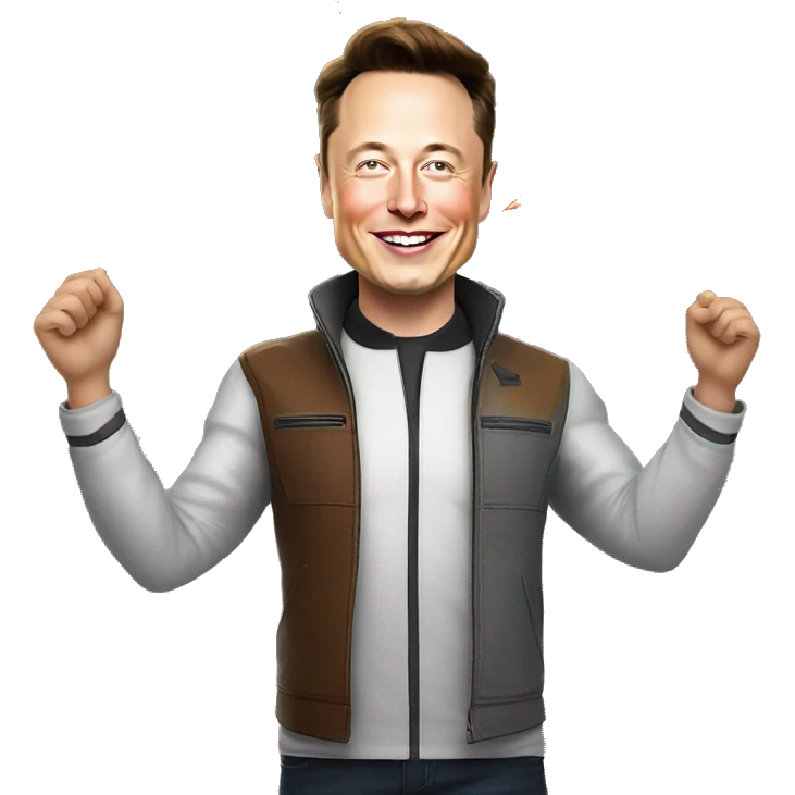 elon musk celebrate victory with rockets in the background emoji