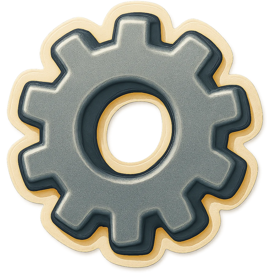 A gray gear sticker with a vintage design and bright colors emoji