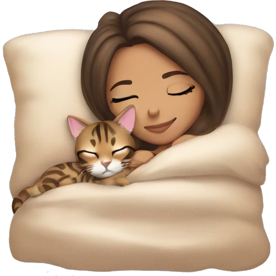 light skin brunette girl sleeping with bengal cat emoji