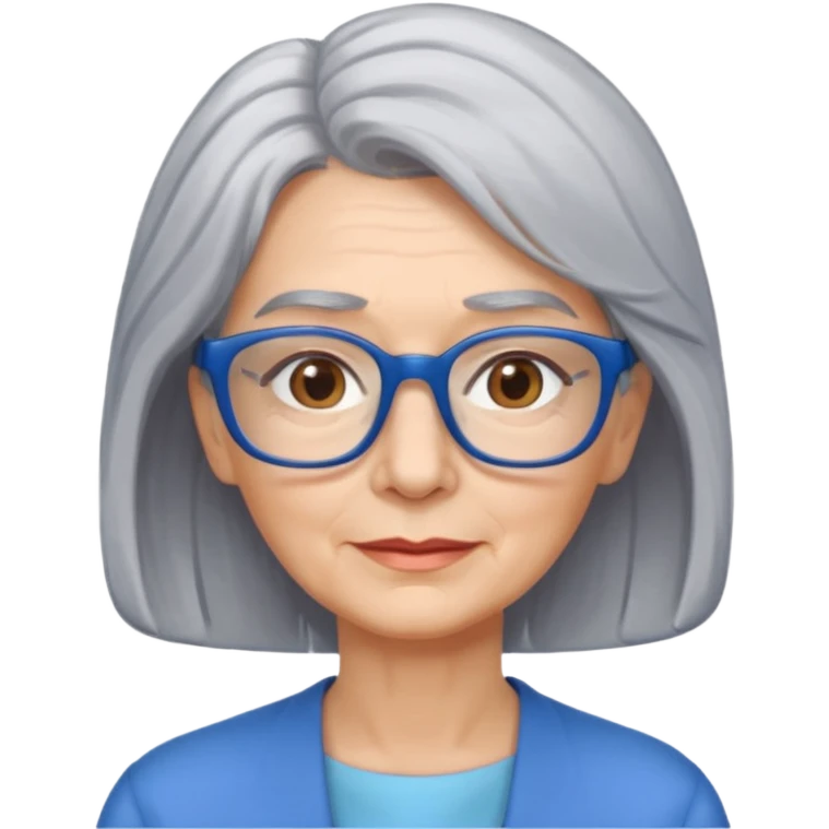 Older woman, shoulder length gray hair blue rectangular glasses  emoji