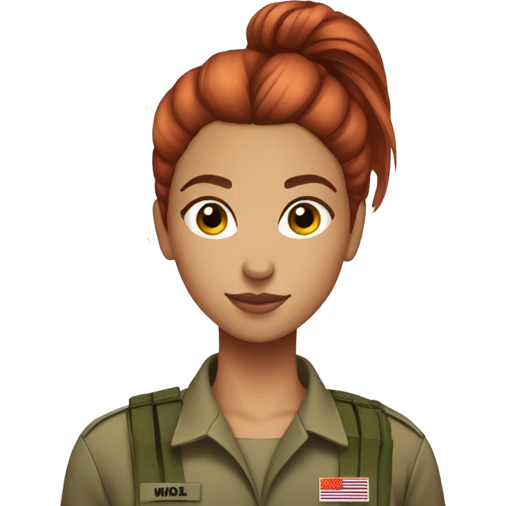 red straight hair bun pretty brown eyes soldier girl emoji