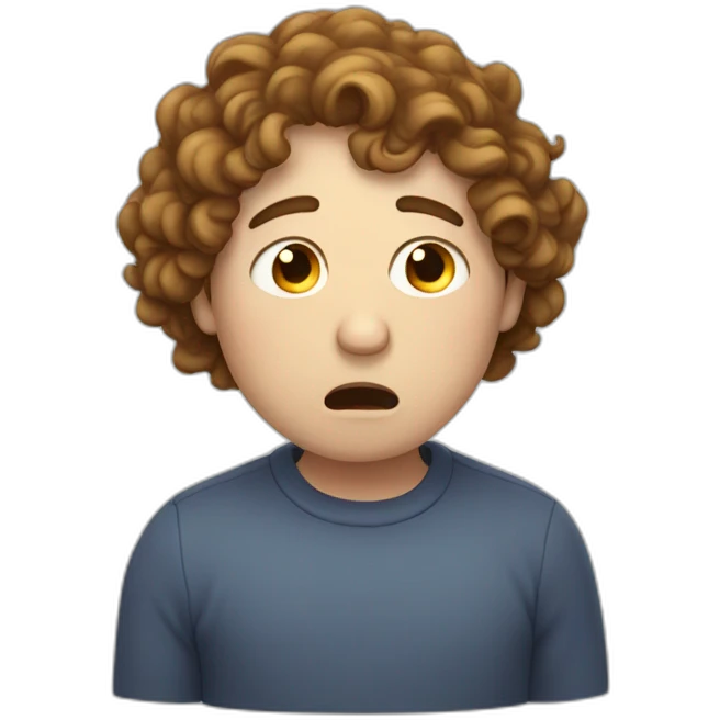 pale plump man with curly brown hair,crying, visible tears emoji