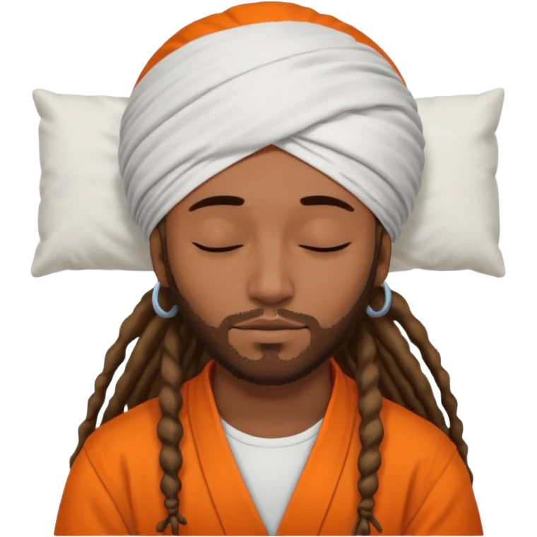 Brownskin man with long dreadlocks add a white turban on his head orange shirt sleeping with zzz above his head emoji