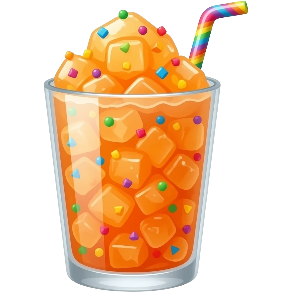 Quiero que me generes un vaso de granizado, o sea hielo triturado con sabores, dulces, etc,. Quiero que el vaso sea blanco, el granizado tenga dulces emoji