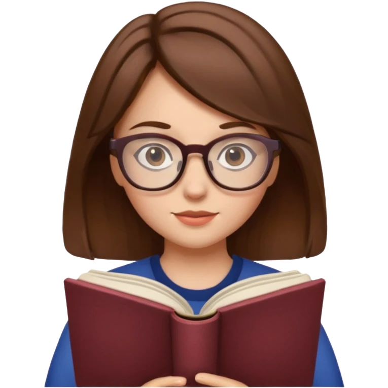 Girl with brown hair with glasses reading a book  emoji