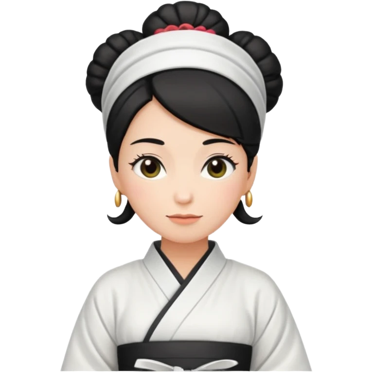 middle age mom with black bun wearing white home kimono and white apron emoji