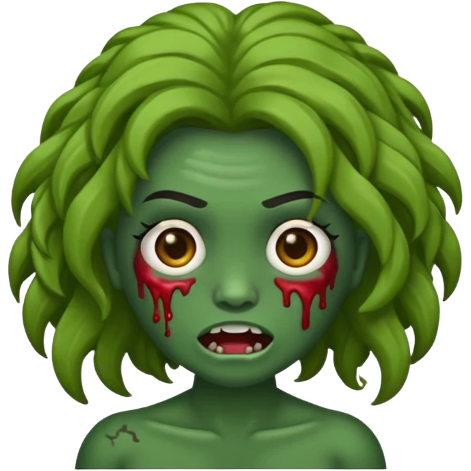 Faça um emoji de zumbi que se pareça comigo. Categorias: cabelo ondulados pretos, pele verde, usa aparelho! Personagem: feminina. emoji
