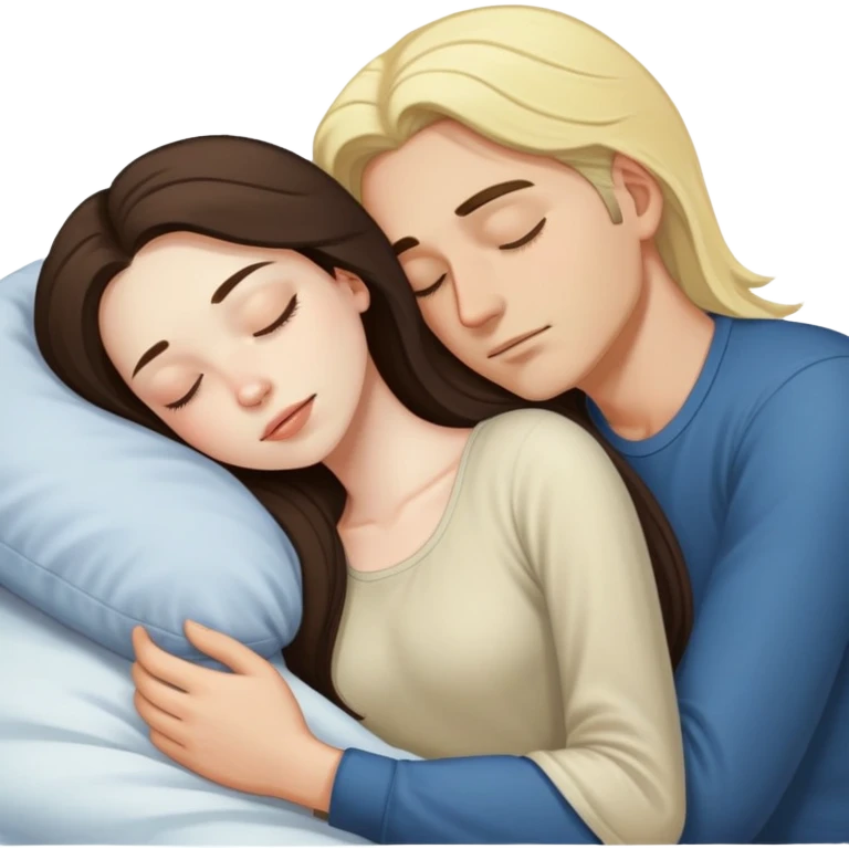 girl with long dark brown hair and pale skin sleeping with a man who is blonde emoji
