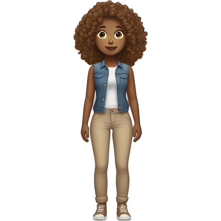 tan Girl with curly brown hair standing full body emoji
