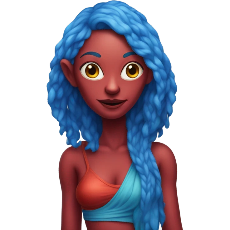 a red alien woman full body,blue hair emoji