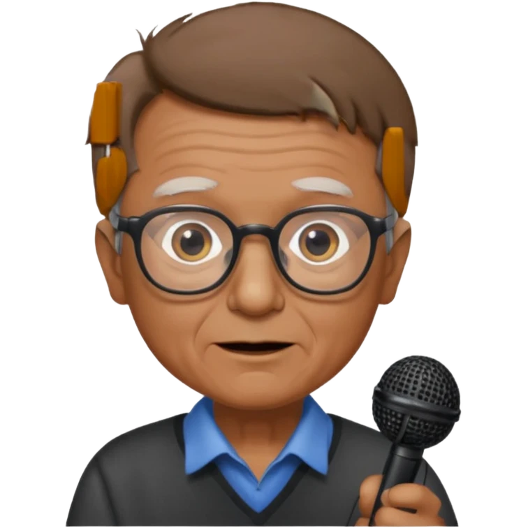 singer, Old man, brown short hair, holding mic, glasses emoji