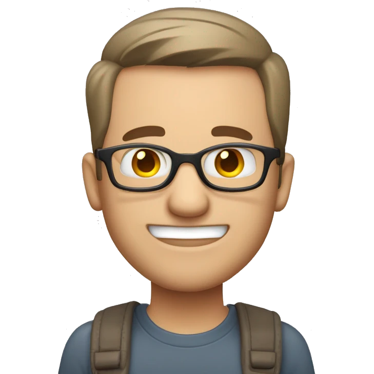 man, grijs kort haar, amerikaans bros, lichte bril, snor emoji