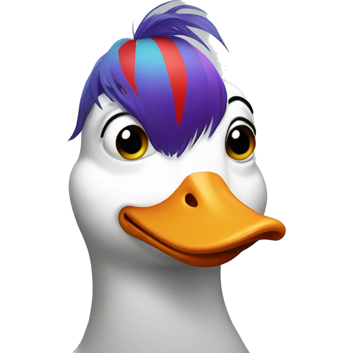 Goose wearing clown hair emoji