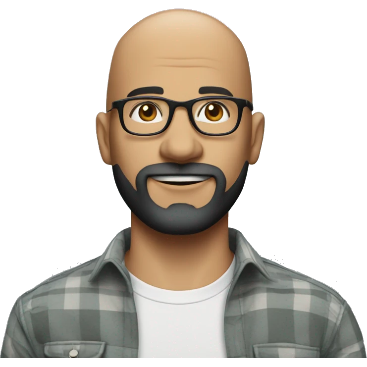 genterate emoji of m pettern bald men with specs and trimmed beard round neck emrald color shirt emoji