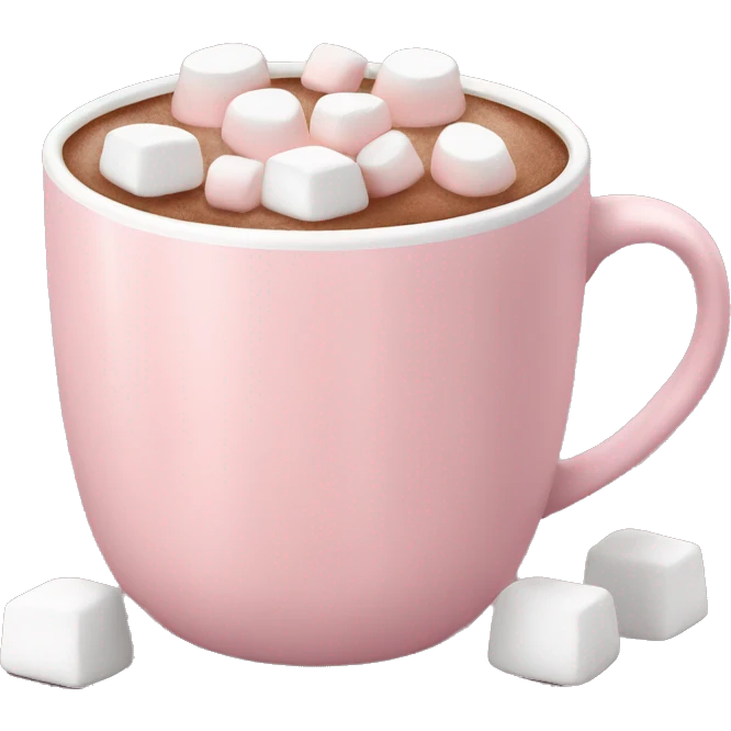 Light Pink mug of hot chocolate with marshmallows  emoji