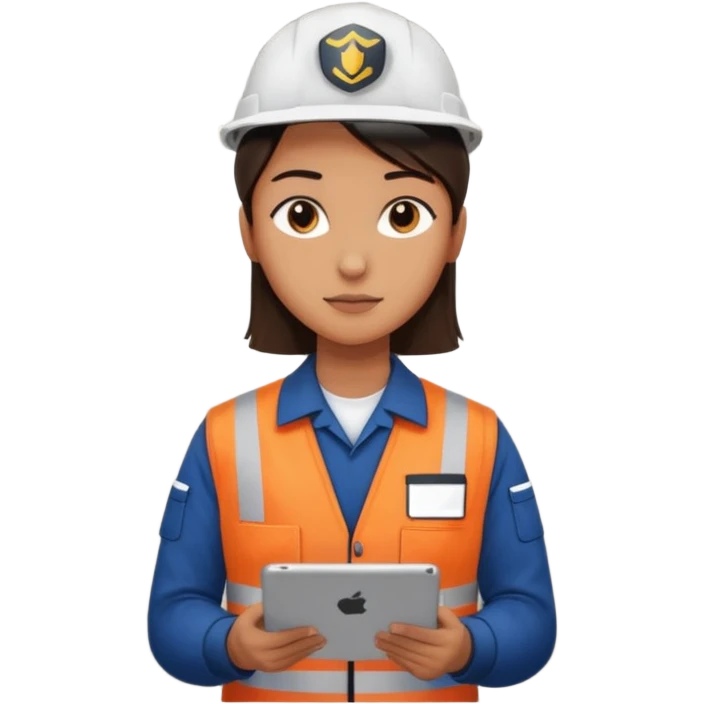 create a realistic emoji shwoing logistic worker controling something with an ipad emoji