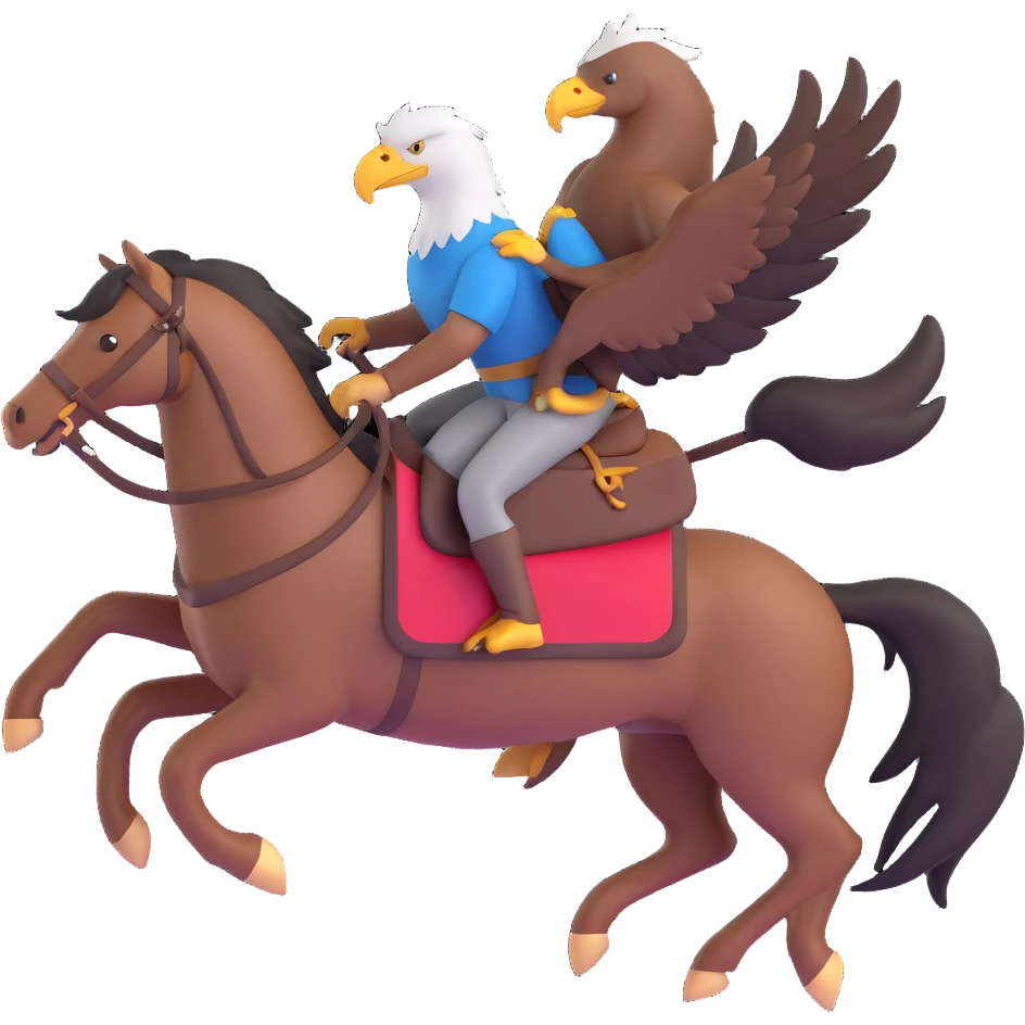 an eagle riding a stallion, simple and expressive emoji