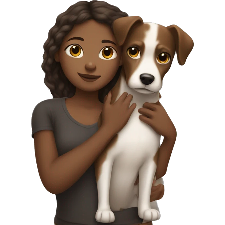Black girl and brown and white dog hugging  emoji