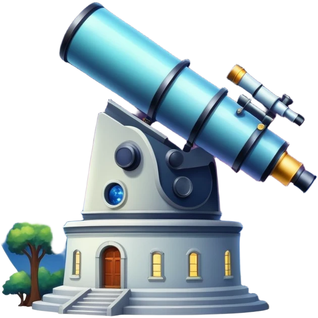 An icon featuring visible planets, distant stars, and galaxies, an observatory with a giant telescope, set against a starry sky, symbolizing the study of astronomy and celestial exploration. Transparent background highlights the wonder of the universe. emoji
