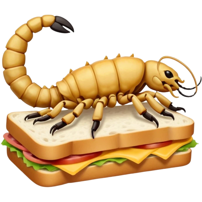 MAKE A SCORPION ON TOP OF A EHITE FLUFFY CLOUD THAT IS HOLDING A SANDWICH IN ITS CLAW AND LOOKING LIKE ITS EATING IT emoji