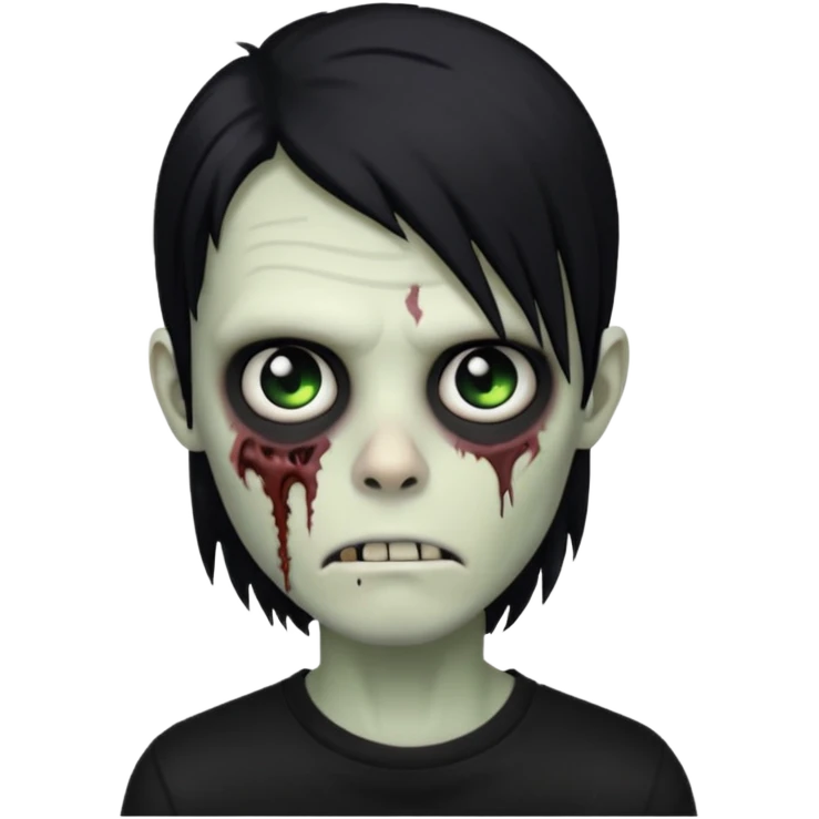 Zombie boy with emo black long hair and black shirt emoji