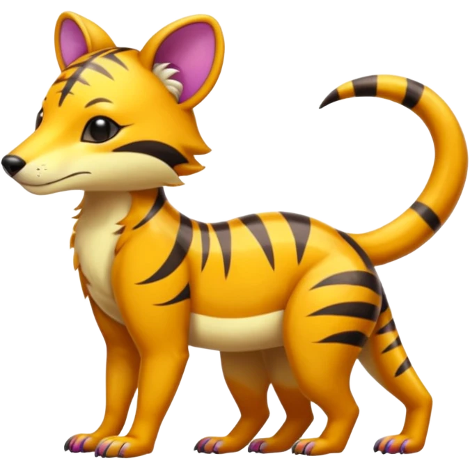 Colorful tropical exotic shiny beautiful fantasy-Thylacine-Vernid-Cacomistle-Oncilla-animal-Fakémon-hybrid-fursona (full body) emoji