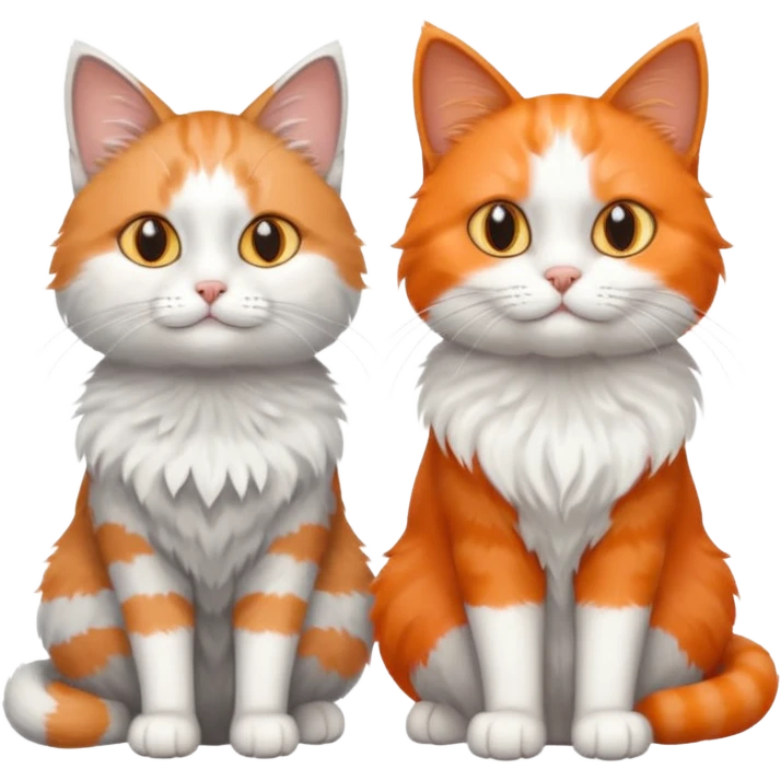 a realistic looking very fluffy grey and white cat with grey legs and white paws, sitting next to another cat emoji