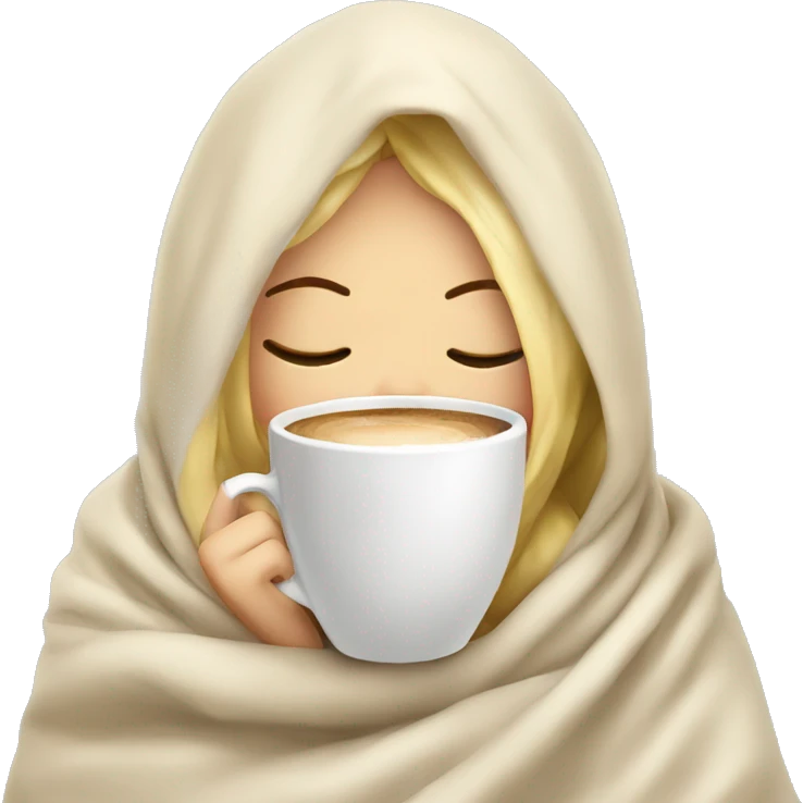 girl inside a blanket sipping coffee eyes closed blonde emoji