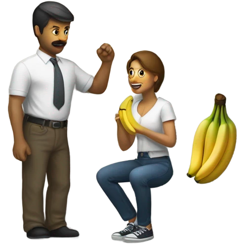Man with a banana on one side of wall while woman crouched on the other side emoji
