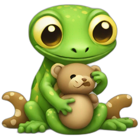 sad gecko holding teddy bear emoji