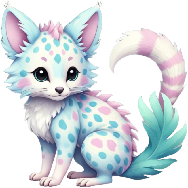 Feral Rare Fantasy cute pastel tropical Vernid-Trico-species by LiLaiRa, random markings, tufted tail, tufted ears, full body emoji