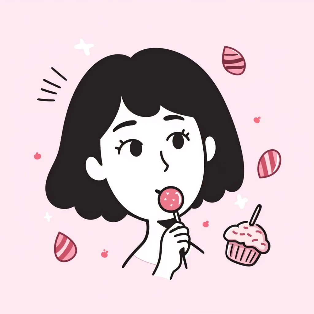 daydreamy Japanese hand-drawn portrait background, pink candy color palette, with cute sweets and soft gradients, perfect for avatars emoji