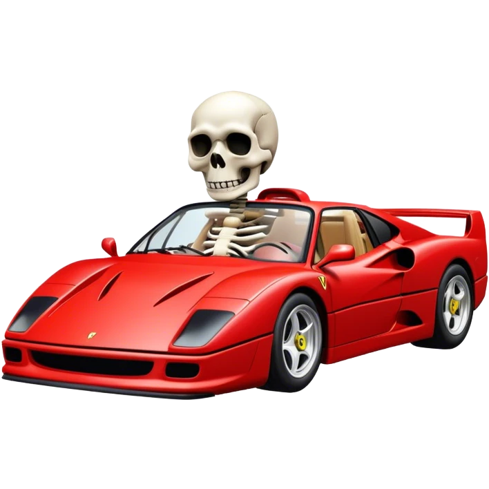 Skeleton driving F 40 Ferrari emoji